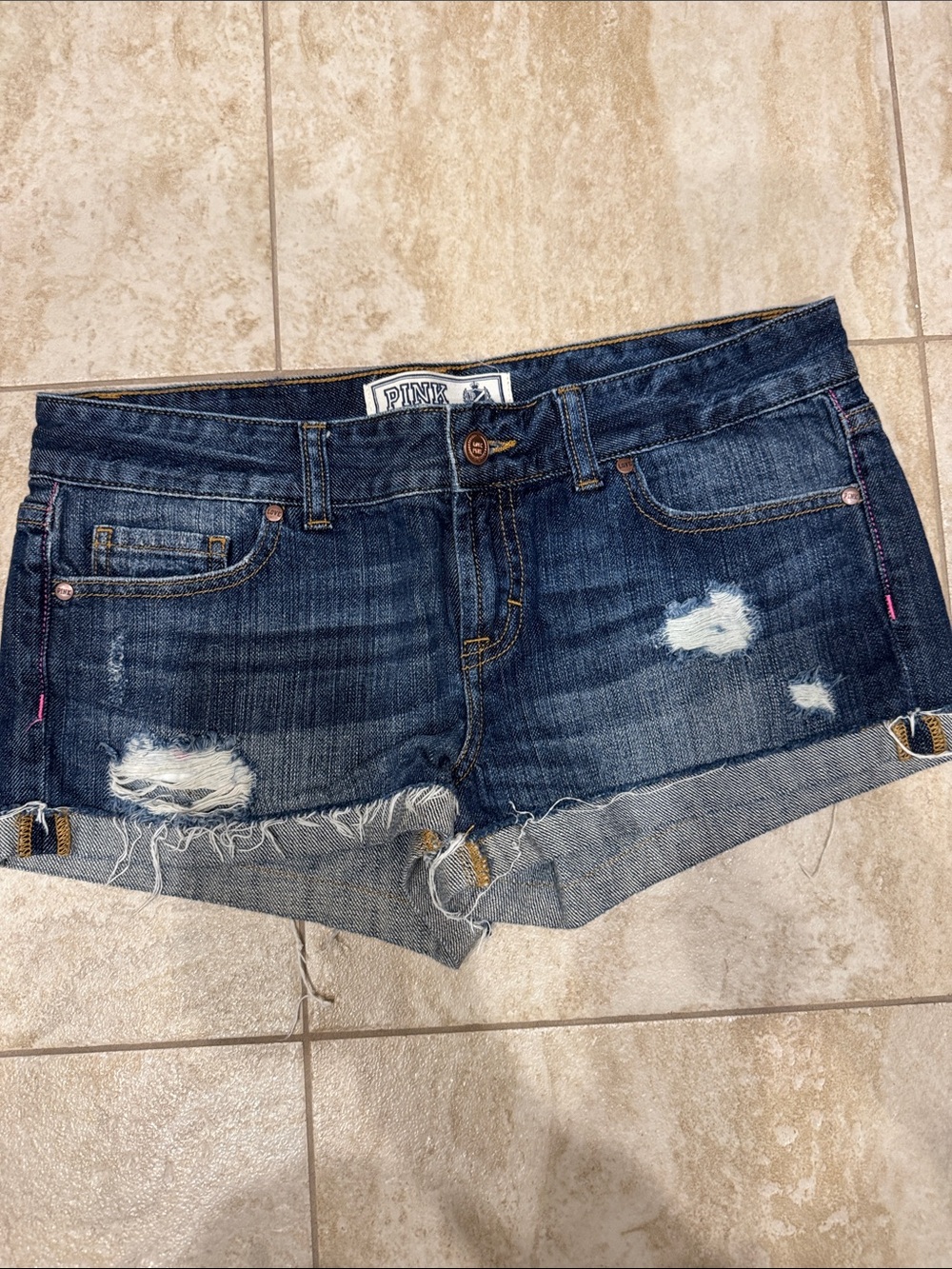 PINK Victoria's Secret Distressed Dark Blue Denim Cutoff Shorts
